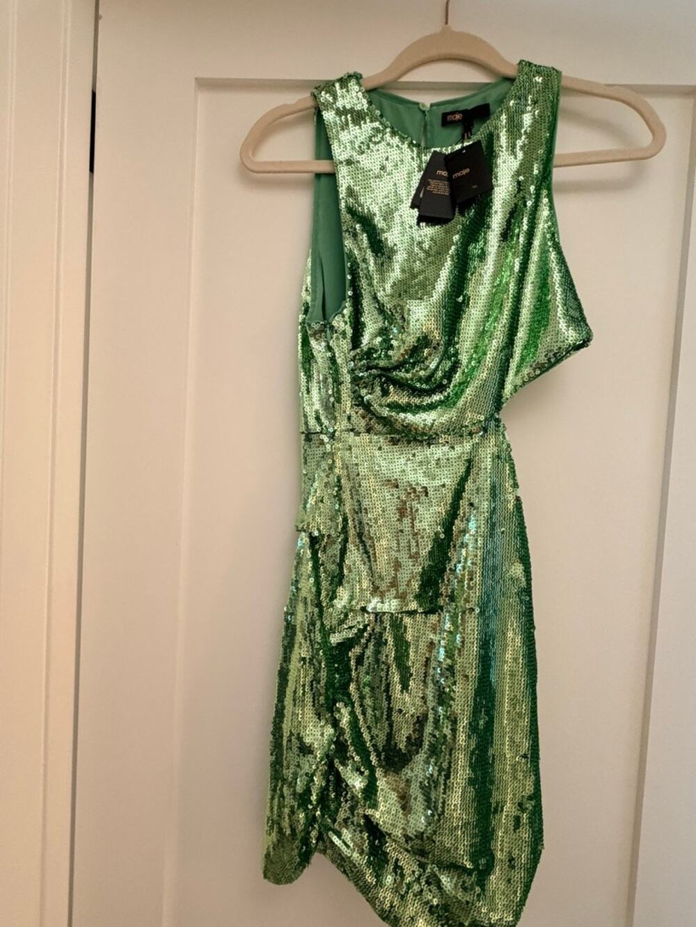 Maje Green Sequin Mini Dress with Cut Out - Size 36 - BNWT
